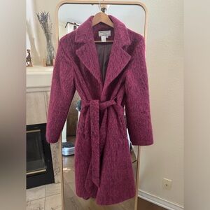 Helene Berman belted wrap coat , size S . Wool blend. Fuchsia. GORGEOUS